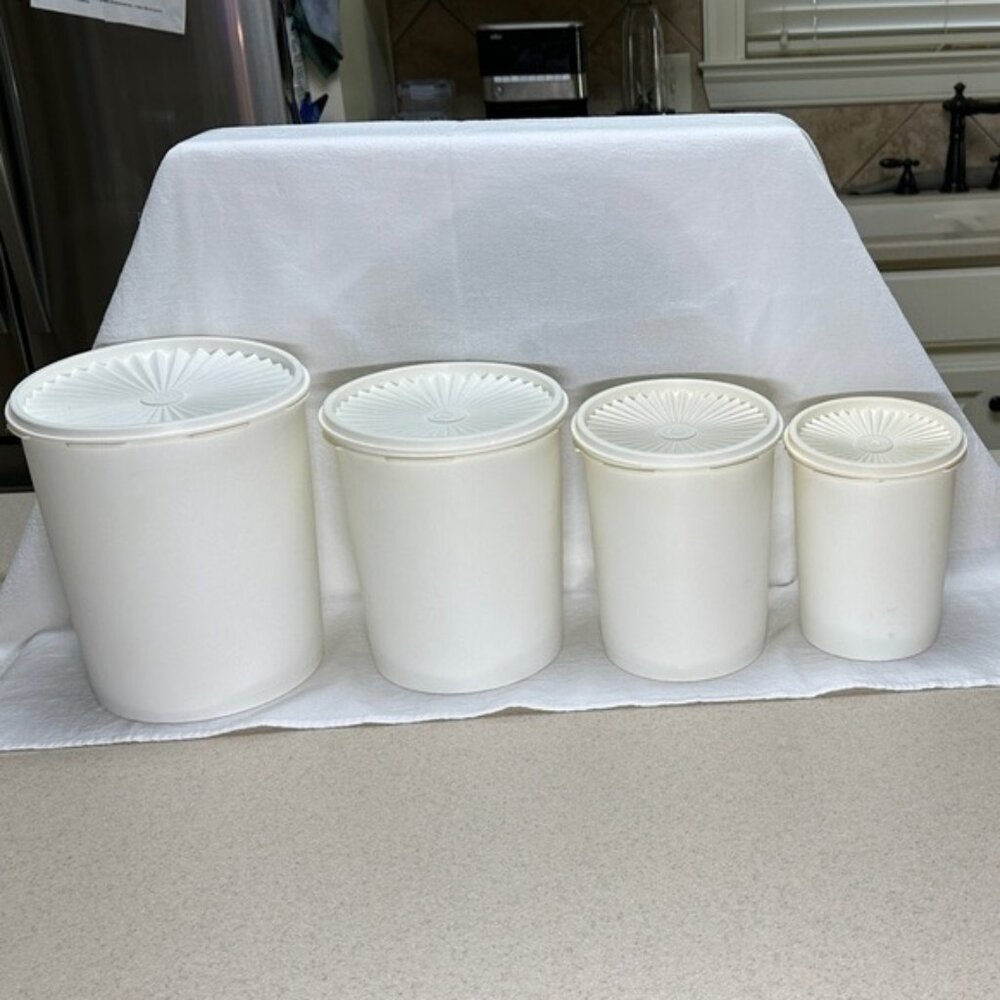 Vintage TUPPERWARE Set of White Canisters with Lids